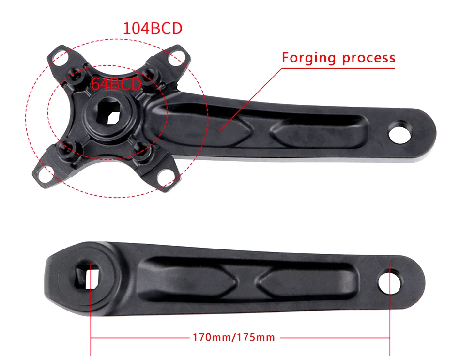 GOLDIX Square Hole Bicycle Crankset Aluminum Alloy MTB Crank 165/170/175mm Length Narrow Wide Teeth 104BCD 32/34/36/38/40/42T
