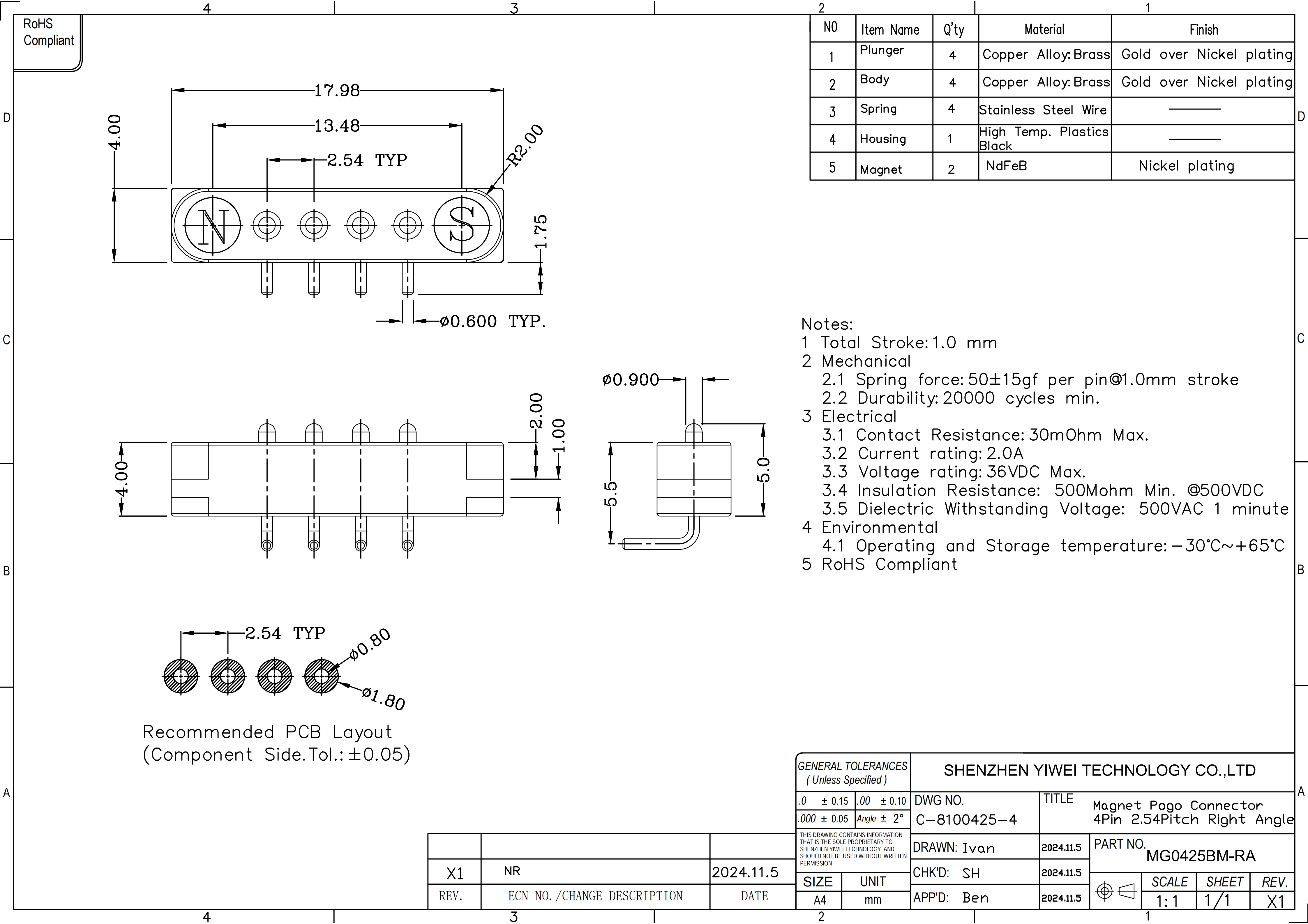 1/3/5 Pair Spring Loaded Male Female 2.54 MM Pitch 2P 3 4 5 6 7 8 9 Pole Through Holes PCB BTB Connector 2A DC Magnetic Pogo Pin