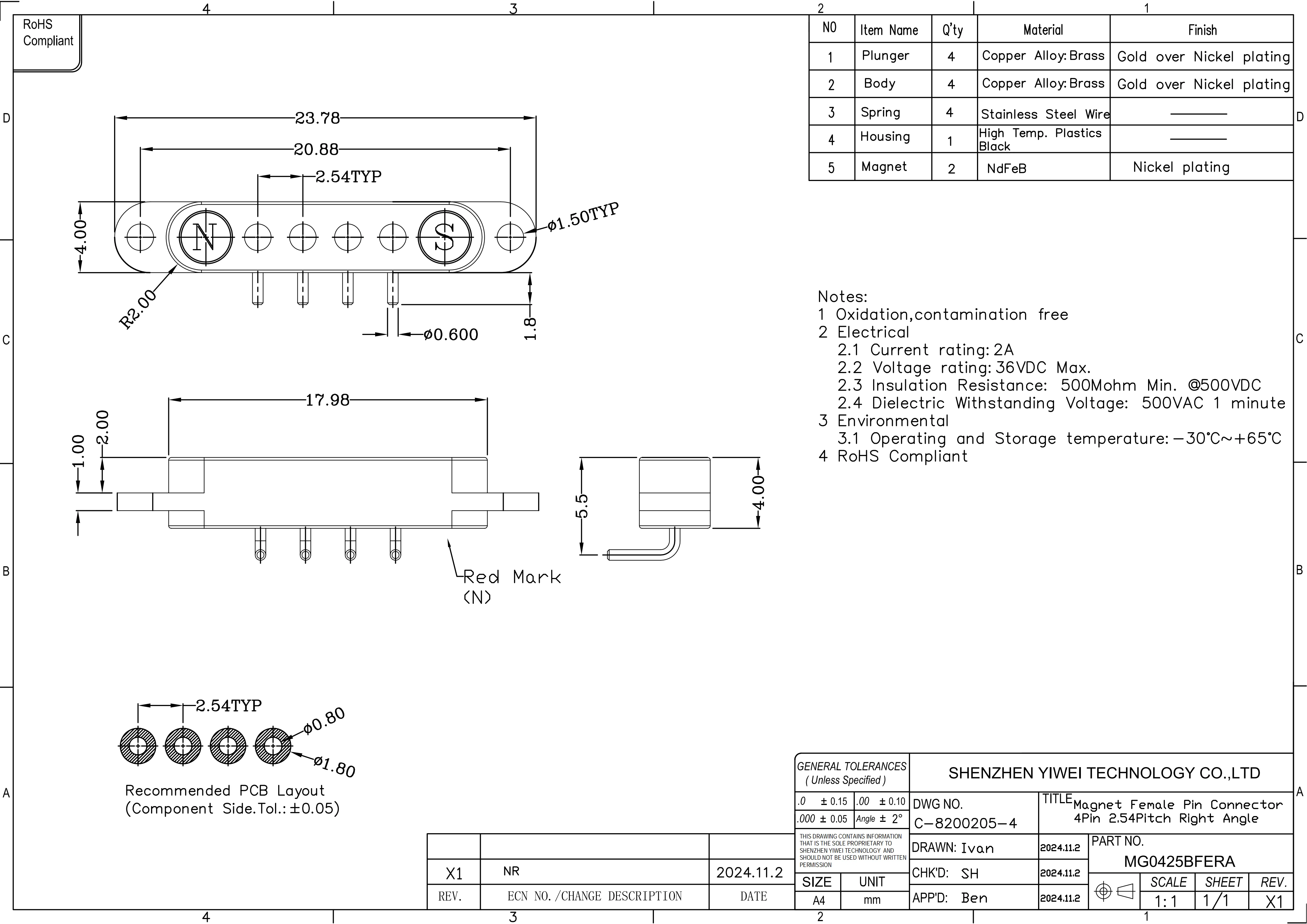 1/3/5 Pair Spring Loaded Male Female 2.54 MM Pitch 2P 3 4 5 6 7 8 9 Pole Through Holes PCB BTB Connector 2A DC Magnetic Pogo Pin