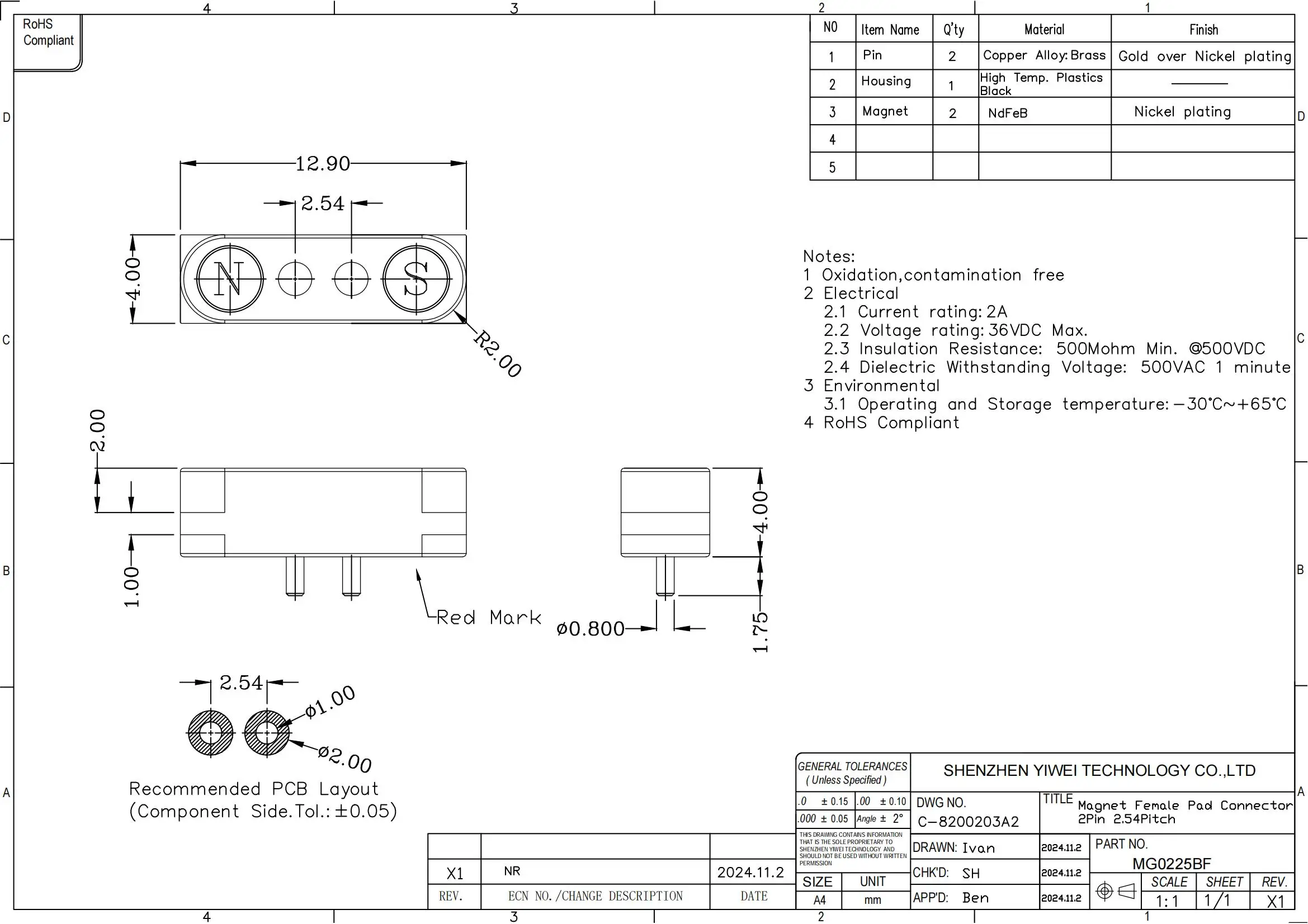 1/3/5 Pair Spring Loaded Male Female 2.54 MM Pitch 2P 3 4 5 6 7 8 9 Pole Through Holes PCB BTB Connector 2A DC Magnetic Pogo Pin