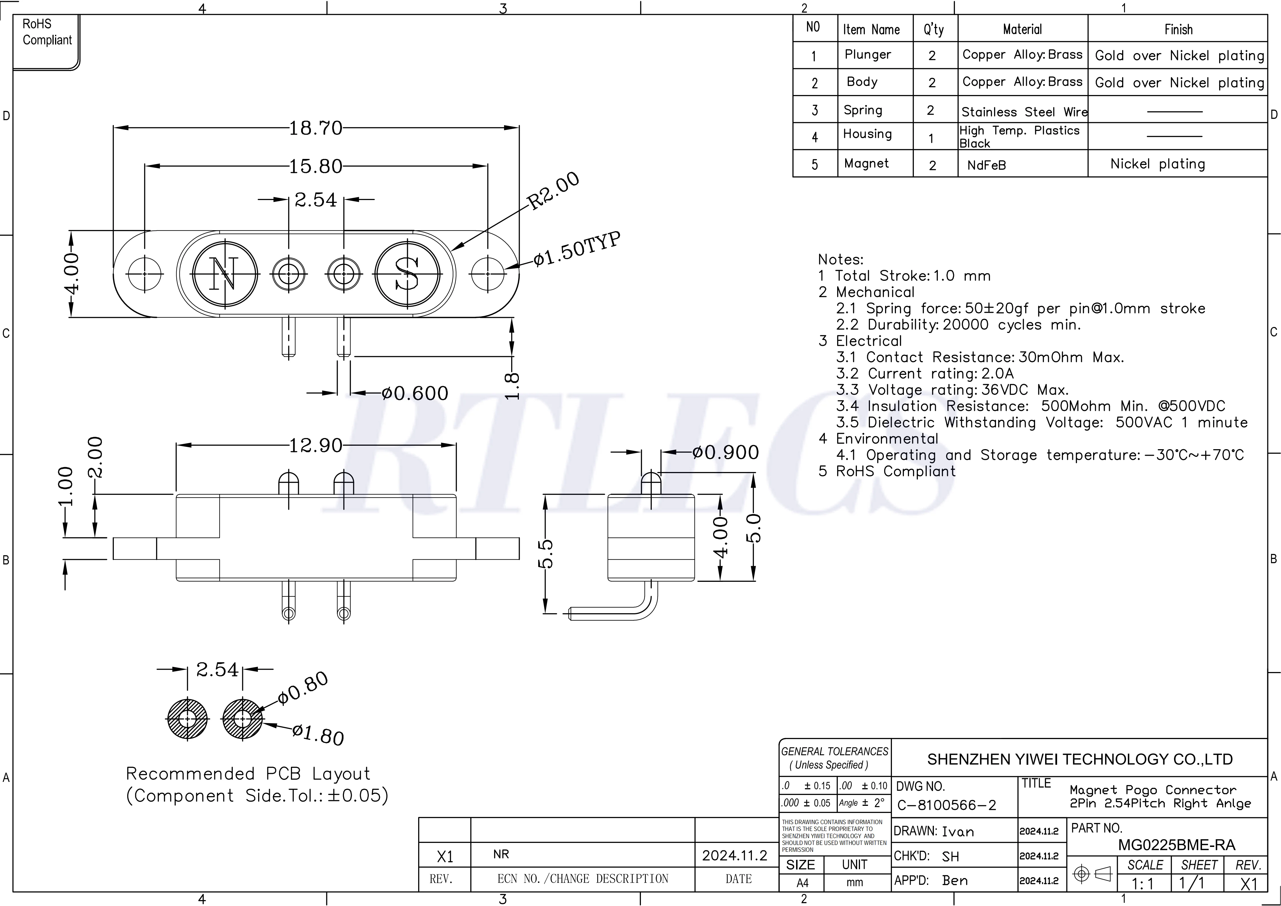 1/3/5 Pair Spring Loaded Male Female 2.54 MM Pitch 2P 3 4 5 6 7 8 9 Pole Through Holes PCB BTB Connector 2A DC Magnetic Pogo Pin