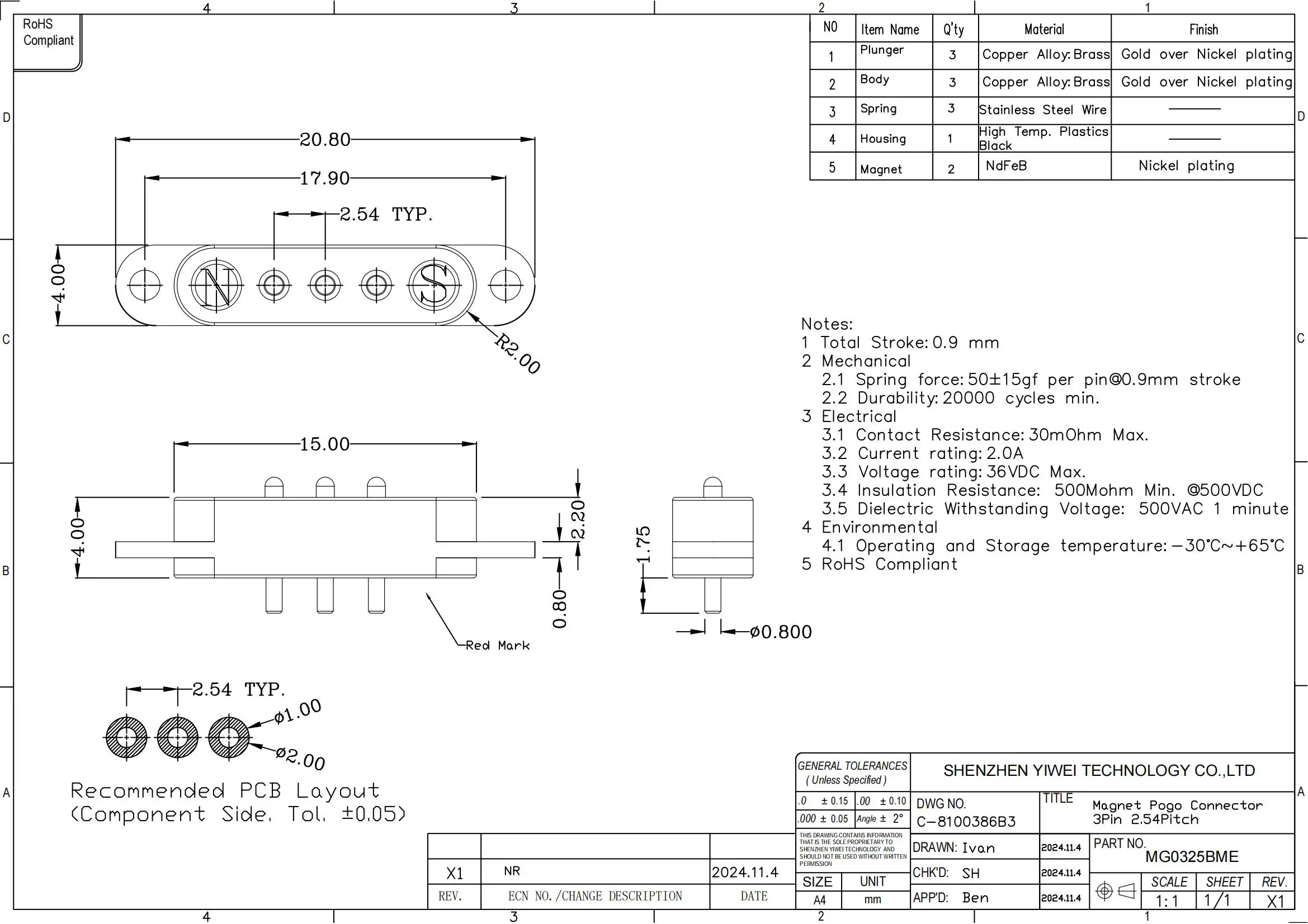 1/3/5 Pair Spring Loaded Male Female 2.54 MM Pitch 2P 3 4 5 6 7 8 9 Pole Through Holes PCB BTB Connector 2A DC Magnetic Pogo Pin