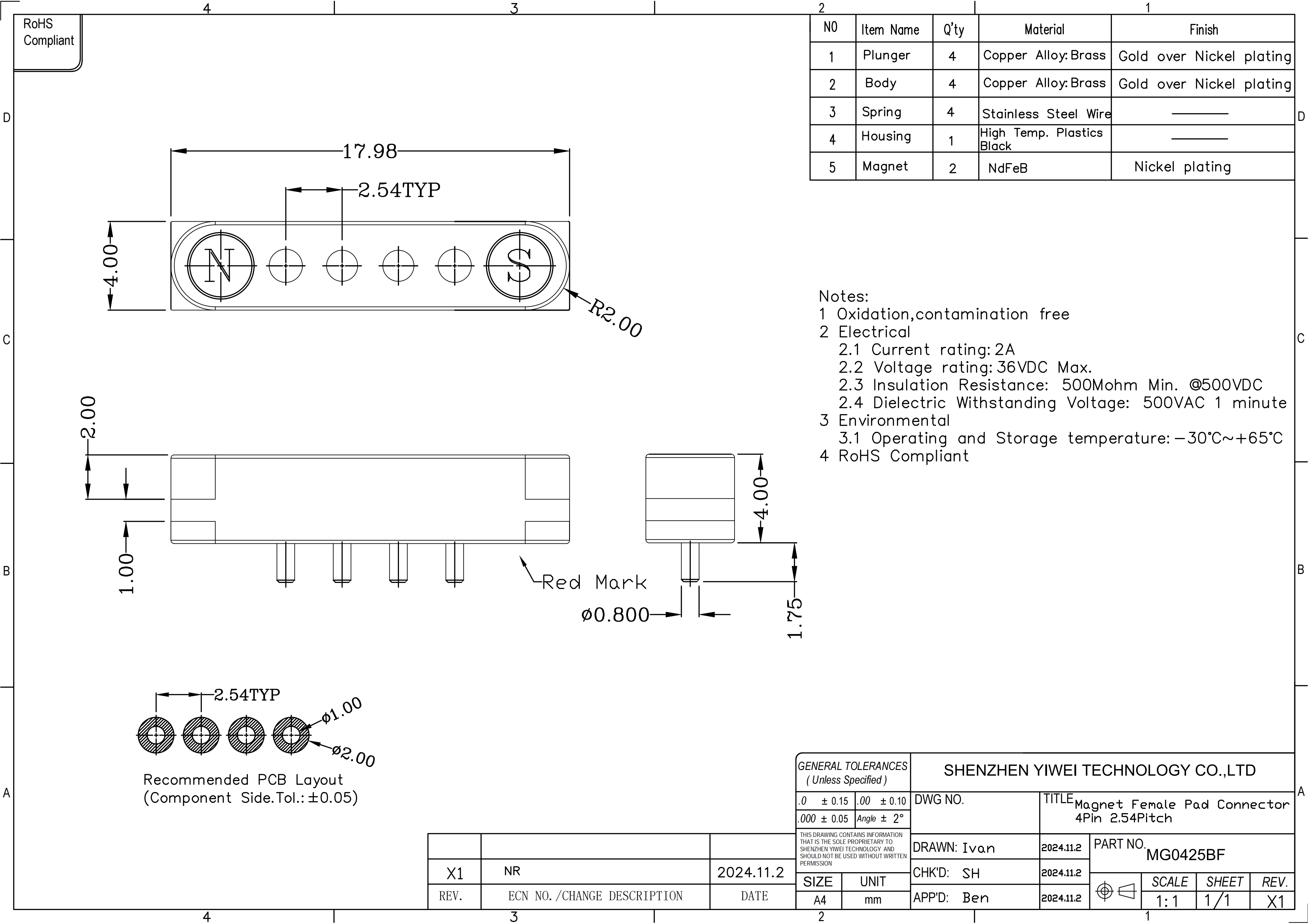 1/3/5 Pair Spring Loaded Male Female 2.54 MM Pitch 2P 3 4 5 6 7 8 9 Pole Through Holes PCB BTB Connector 2A DC Magnetic Pogo Pin