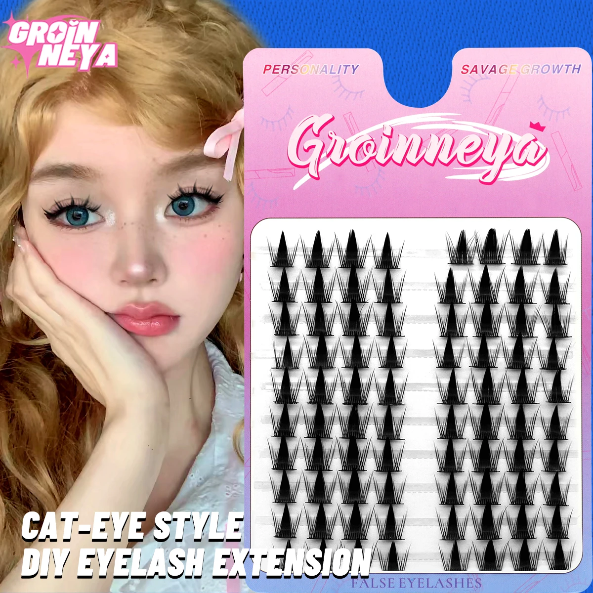GROINNEYA Cluster Lashes Natural Eyelash extension Volume Individual Lashes Mixed Tray Lashes Cluster Natural DIY Eyelashes