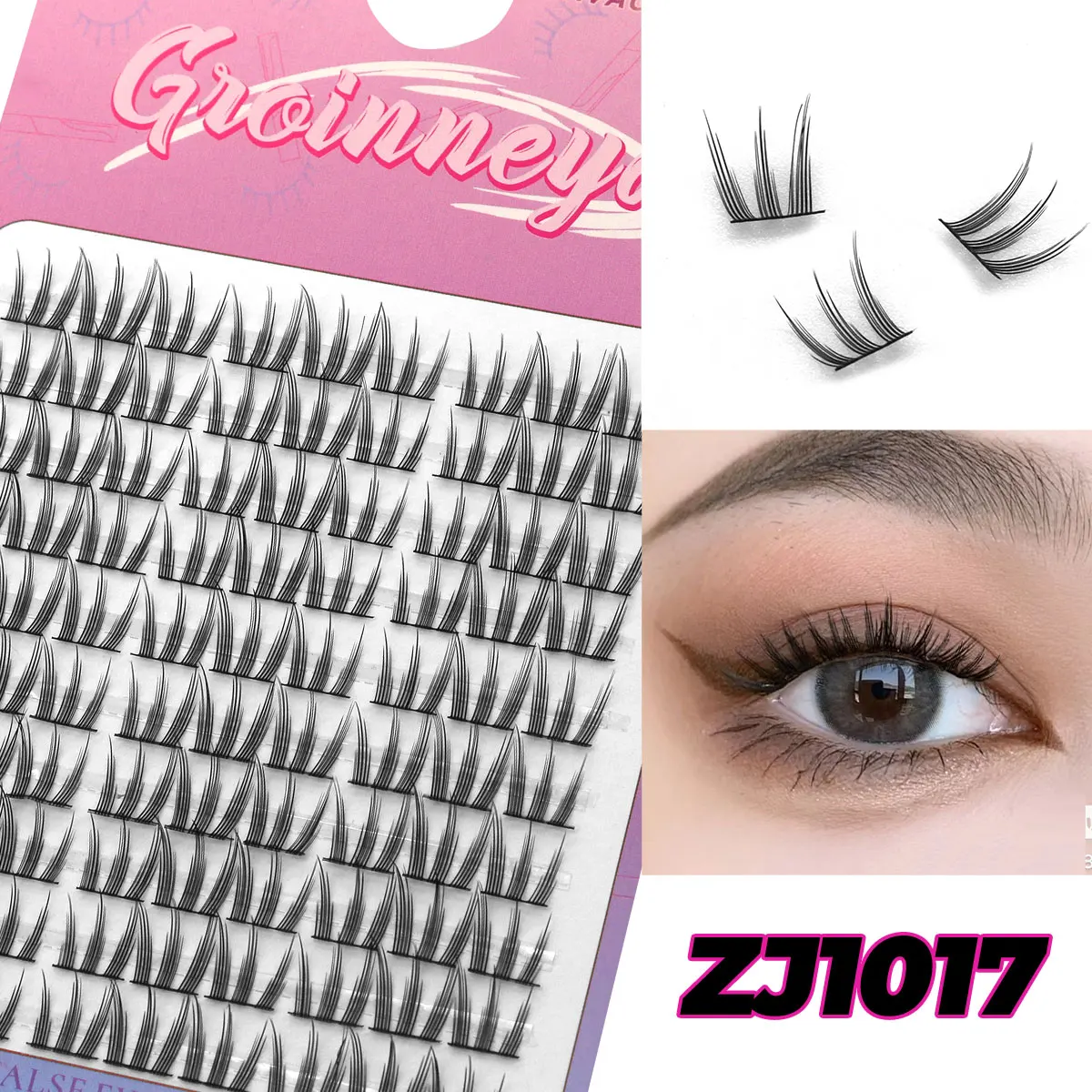 GROINNEYA Cluster Lashes Natural Eyelash extension Volume Individual Lashes Mixed Tray Lashes Cluster Natural DIY Eyelashes