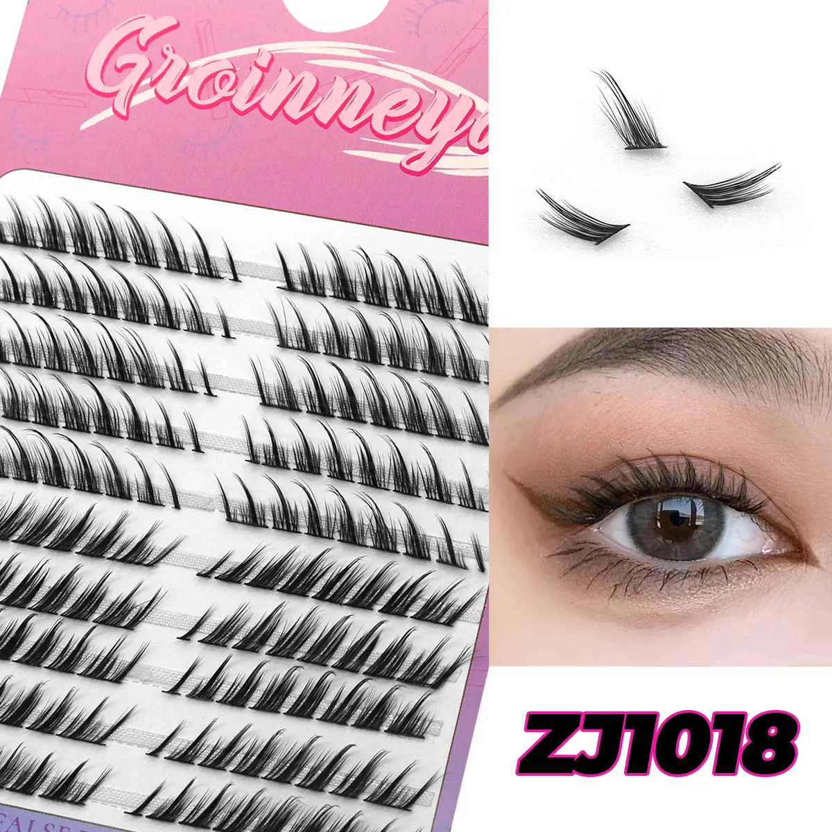 GROINNEYA Cluster Lashes Natural Eyelash extension Volume Individual Lashes Mixed Tray Lashes Cluster Natural DIY Eyelashes