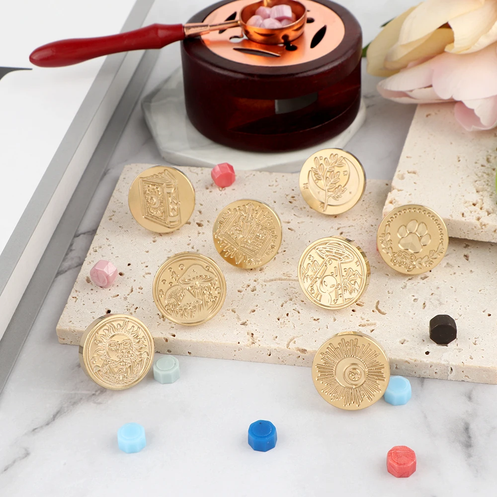Sun Drinking Mushroom Moon Plants Book Dog Wax Seal Stamp Removable Round Brass Head For Decor Gifts Weddings Envelopes