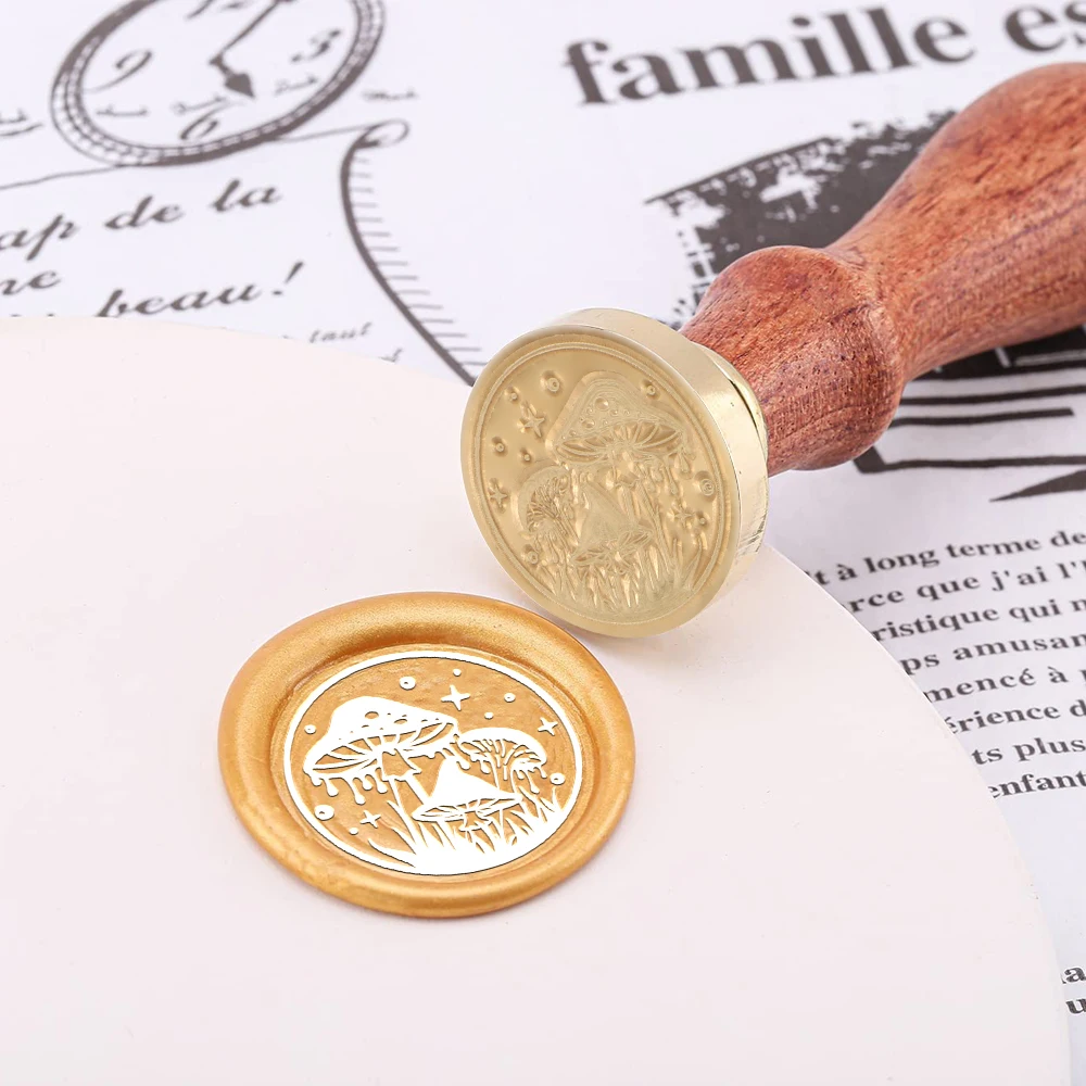 Sun Drinking Mushroom Moon Plants Book Dog Wax Seal Stamp Removable Round Brass Head For Decor Gifts Weddings Envelopes
