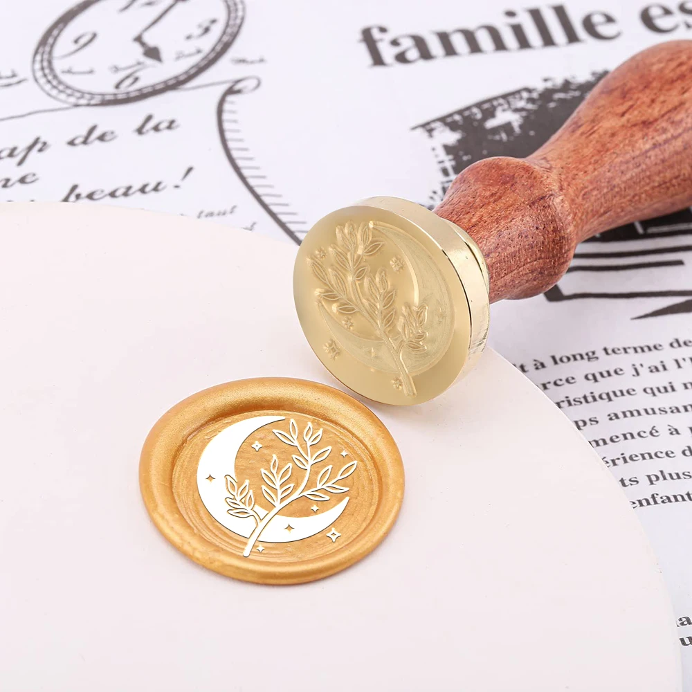 Sun Drinking Mushroom Moon Plants Book Dog Wax Seal Stamp Removable Round Brass Head For Decor Gifts Weddings Envelopes