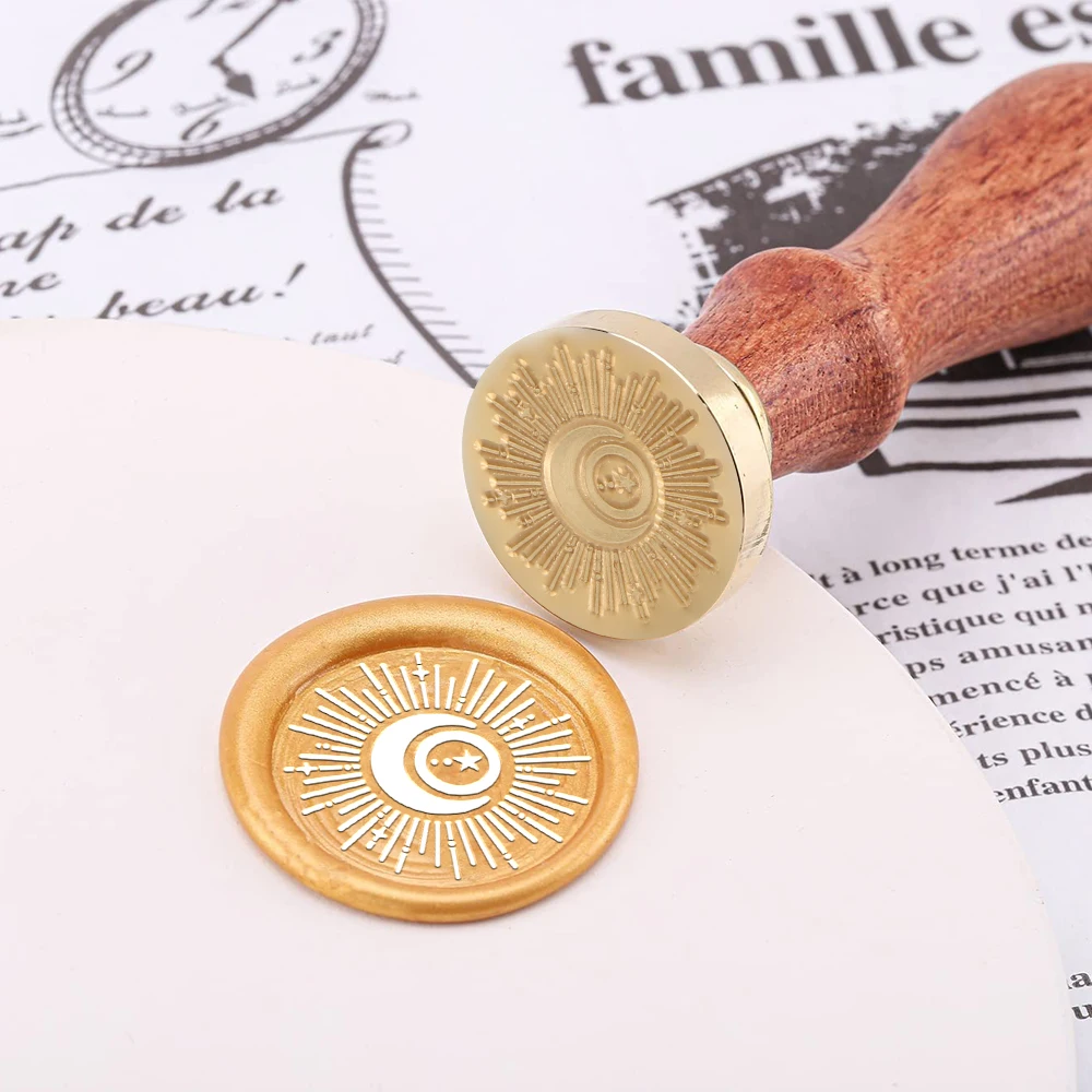 Sun Drinking Mushroom Moon Plants Book Dog Wax Seal Stamp Removable Round Brass Head For Decor Gifts Weddings Envelopes