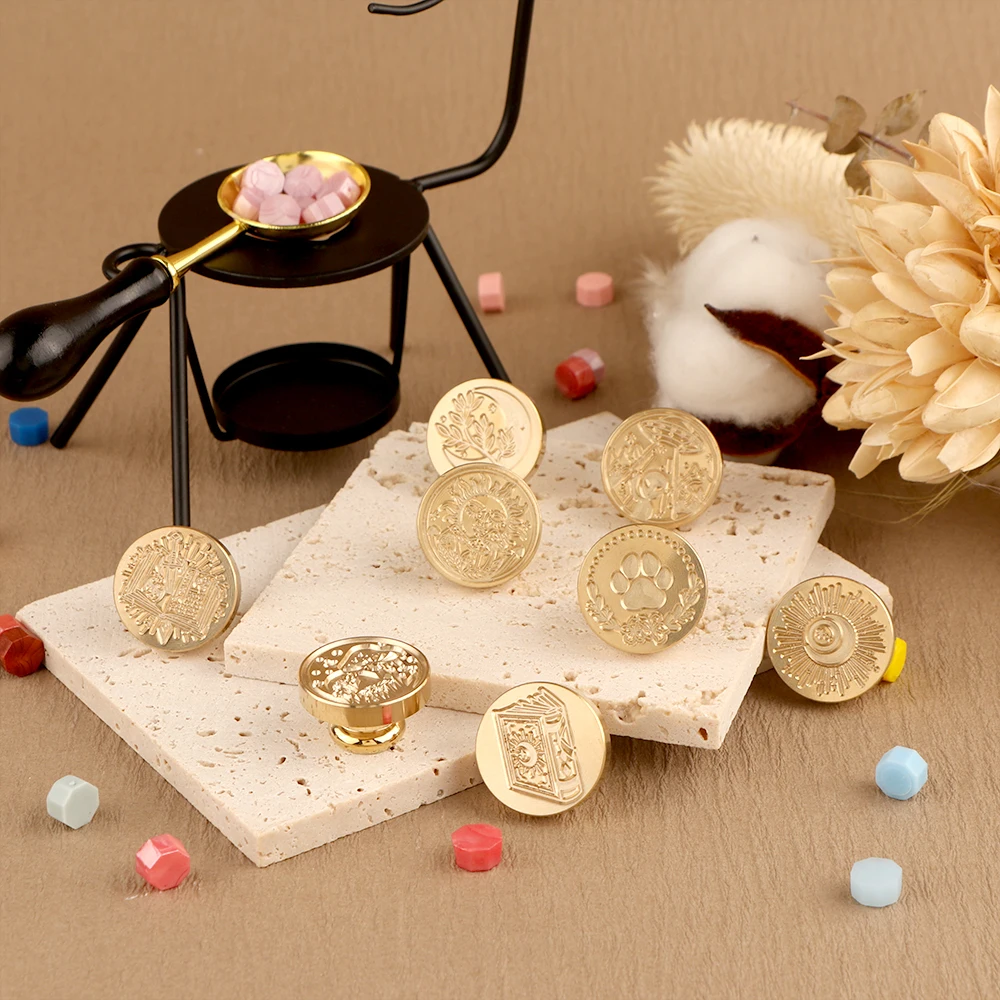 Sun Drinking Mushroom Moon Plants Book Dog Wax Seal Stamp Removable Round Brass Head For Decor Gifts Weddings Envelopes