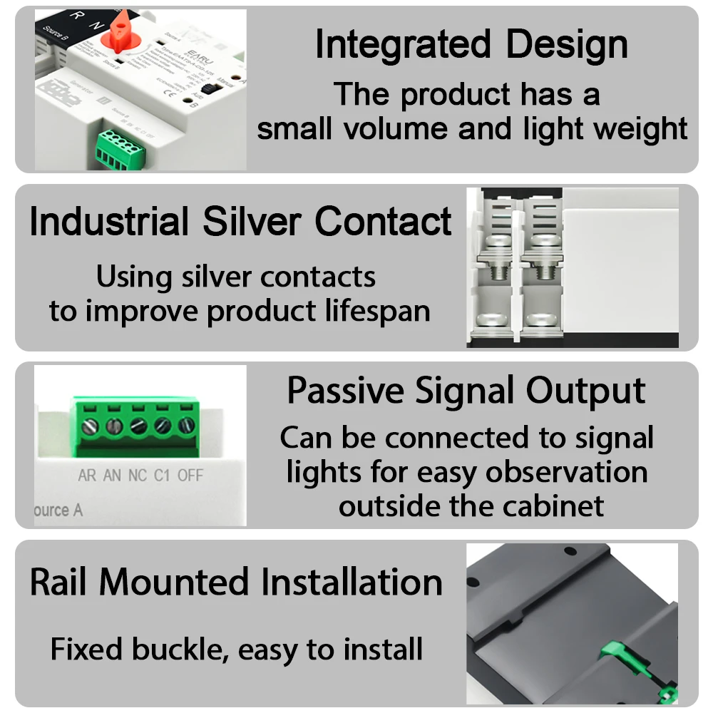 EARU ATS 2P 4P 125A AC 110V 230V Solar PV Dual Power Automatic Transfer Switch Electrical Selector Switch Uninterrupted Power