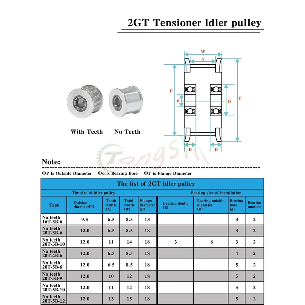 16T 20T 2GT Idler Timing Pulley Bore3/4/5/6mm Width 6/10/15mm GT2 Synchronous Belt 3D Printer CNC Parts Idler Type Pitch 2mm 20T