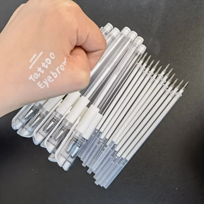 50pc Microblading Supplies Tattoo Marker Pen Permanent Makeup Accessories White Surgical Skin Marker Pen for Eyebrow Scribe Tool