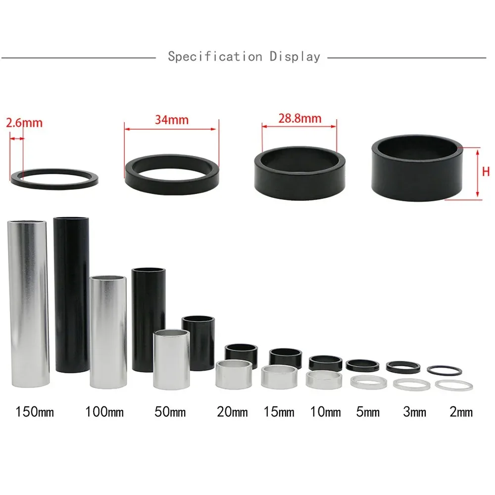 Aluminum Spacer 1-1/8" 28.6mm Bicycle Front Fork Standpipe Headset Stem Alloy Washer 50/100/150mm Height Handlebar Rise-up Adjus
