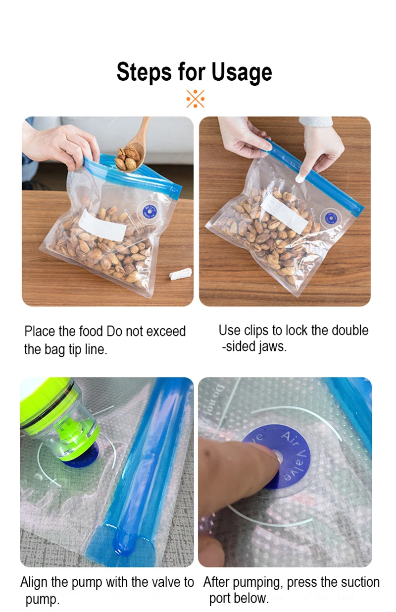 Reusable Vacuum Food Storage Zipper Bags Set Electric Handheld Vacuum Sealer Pump Sous Vide Bag with Hand Pump Bag for Sous Vide