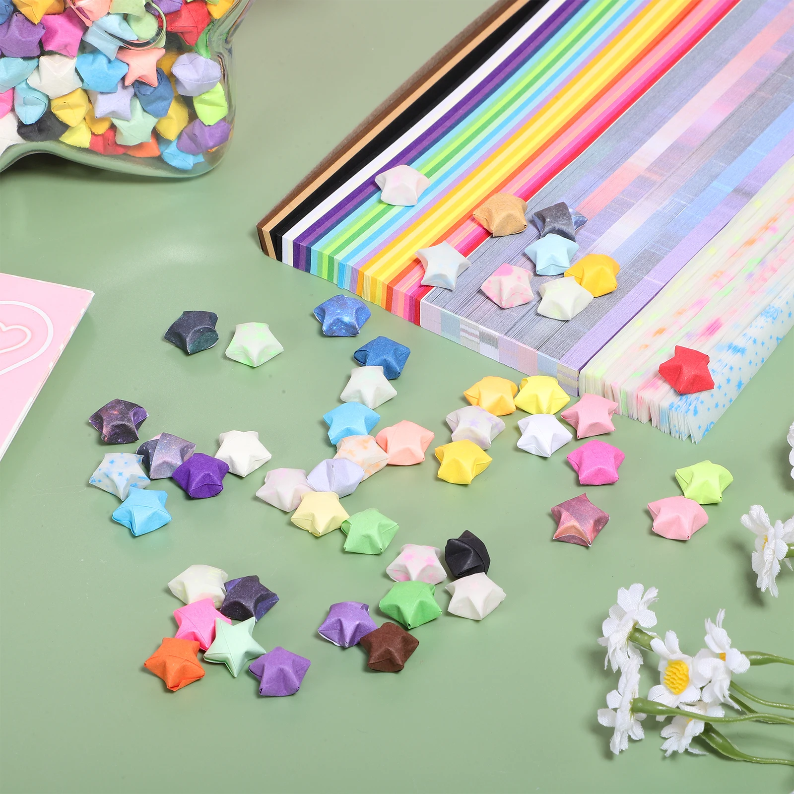 1290 Pcs Sky Gradient Origami Star Paper Strips Glow In The Dark 12 And 27Colors Mixed Sturdy Abundant Craft Paper For Party