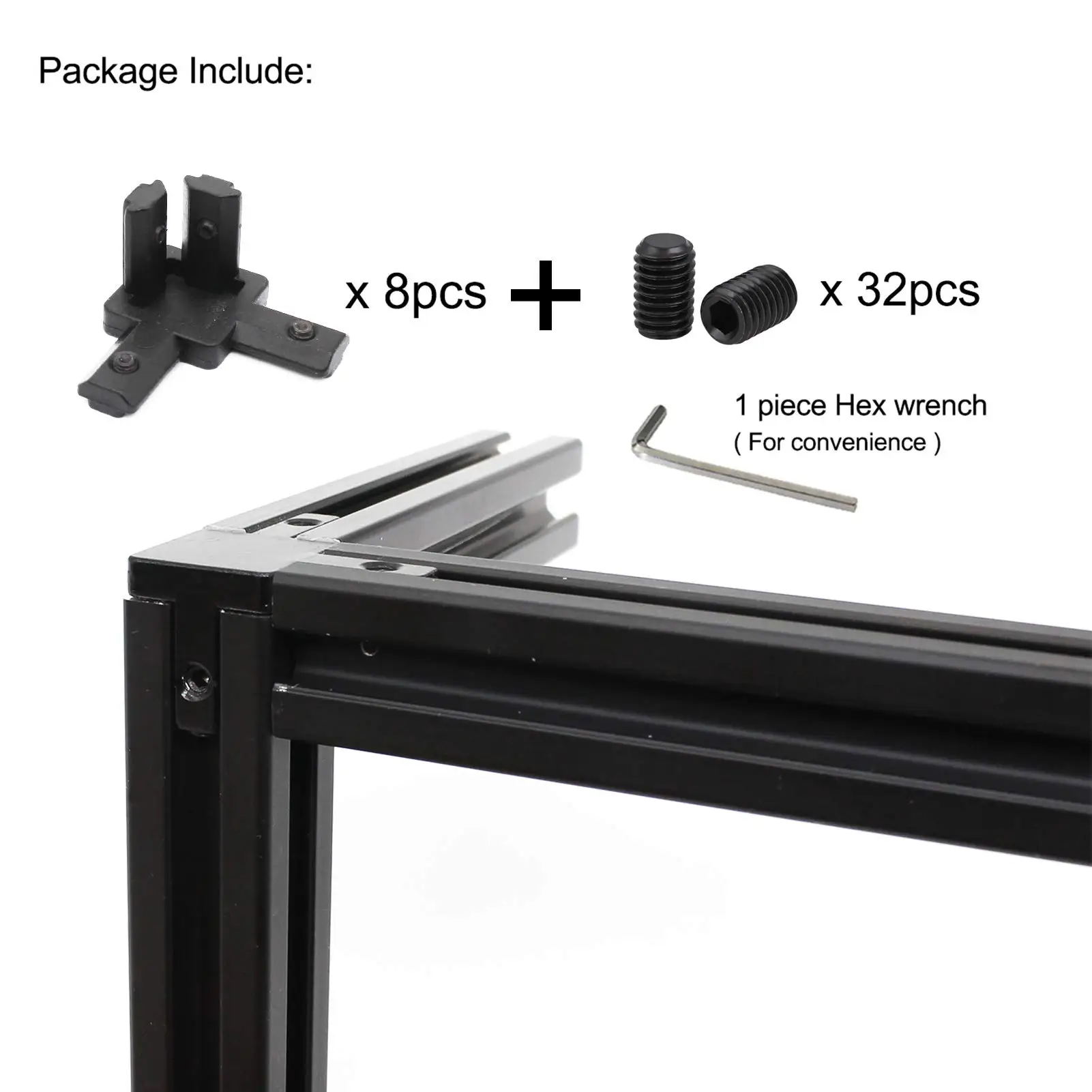 8pcs Black 3 Way End Angle Bracket Connectors For Europe Standard Aluminium Extrusion Profile 2020 Series Socket 6mm With Screws