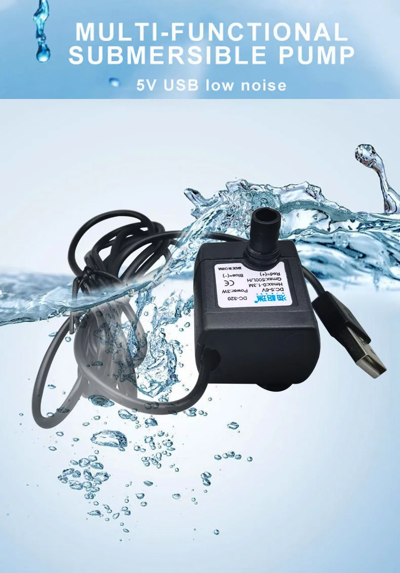 New 3W 500L/H Mini USB Water Electric Pump 5V USB Submersible Pumps Pet Water Dispenser For Pool Fountain Rockery Filter Pump