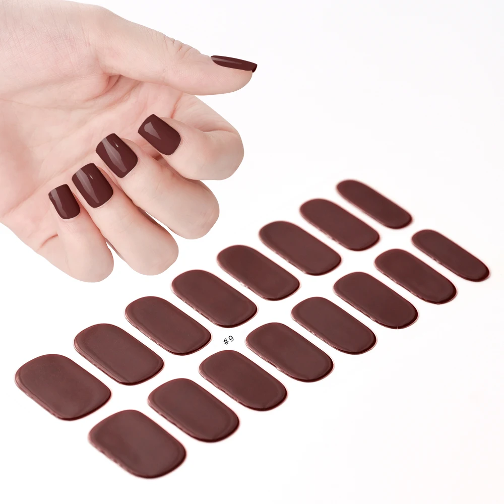 2024# New Semi-Cured Gel Nail Stickers Long-Lasting Solid Color Nail Strips UV Lamp Cured Manicure Gel Decal 16Tips