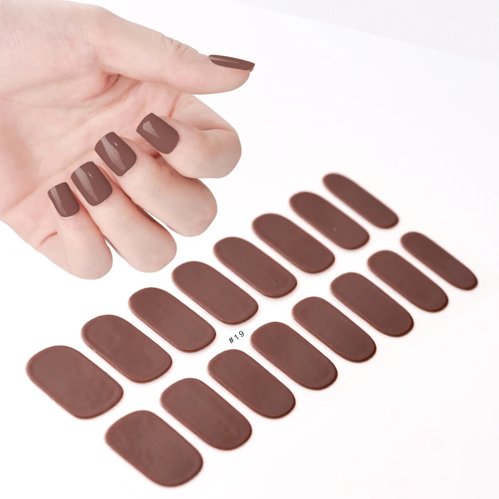 2024# New Semi-Cured Gel Nail Stickers Long-Lasting Solid Color Nail Strips UV Lamp Cured Manicure Gel Decal 16Tips