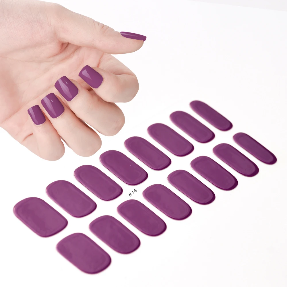 2024# New Semi-Cured Gel Nail Stickers Long-Lasting Solid Color Nail Strips UV Lamp Cured Manicure Gel Decal 16Tips
