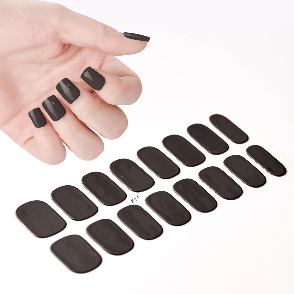 2024# New Semi-Cured Gel Nail Stickers Long-Lasting Solid Color Nail Strips UV Lamp Cured Manicure Gel Decal 16Tips