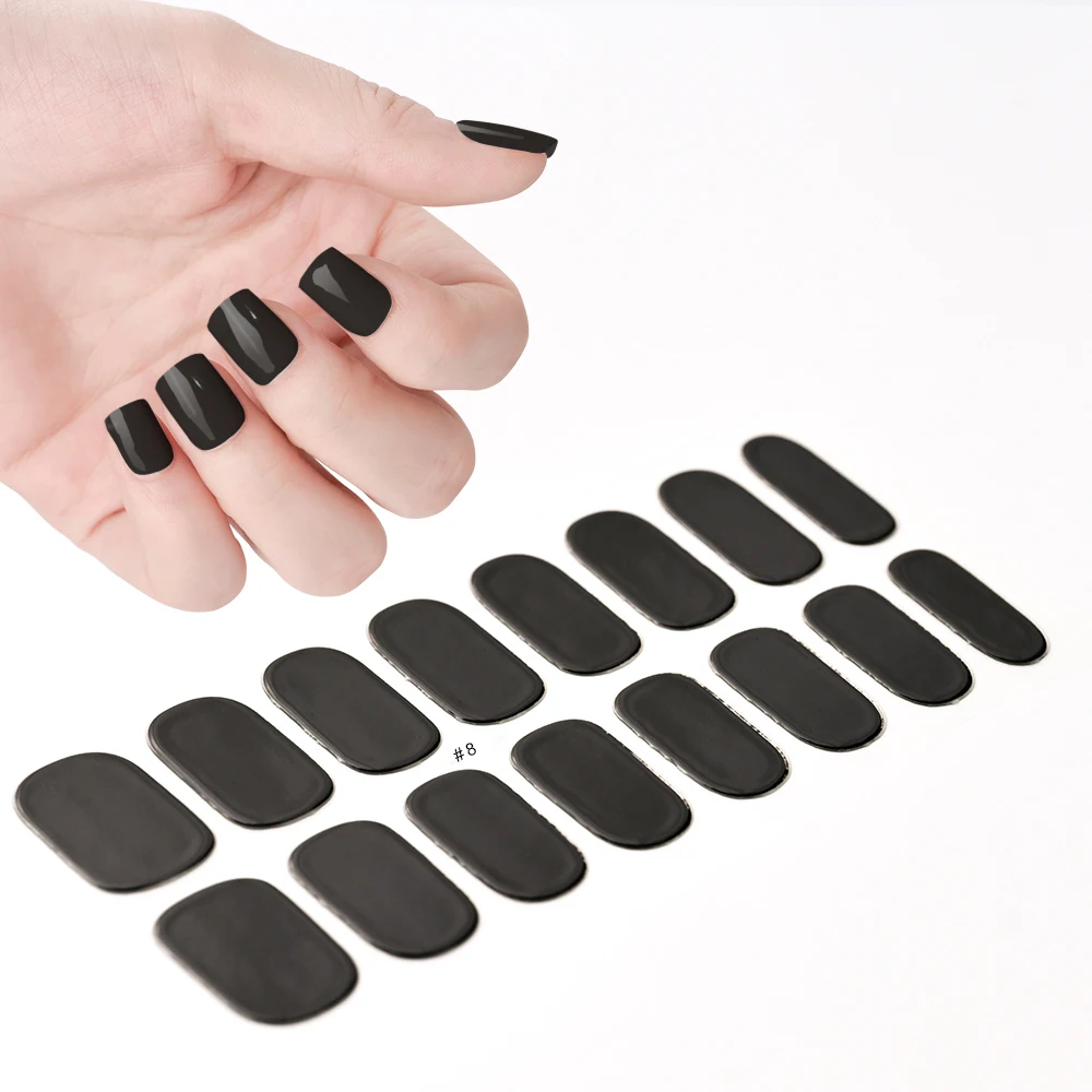 2024# New Semi-Cured Gel Nail Stickers Long-Lasting Solid Color Nail Strips UV Lamp Cured Manicure Gel Decal 16Tips