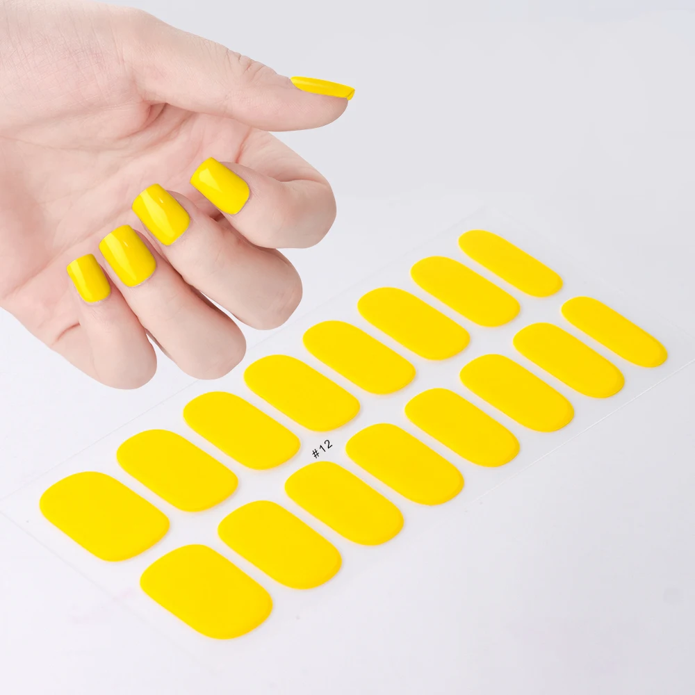 2024# New Semi-Cured Gel Nail Stickers Long-Lasting Solid Color Nail Strips UV Lamp Cured Manicure Gel Decal 16Tips