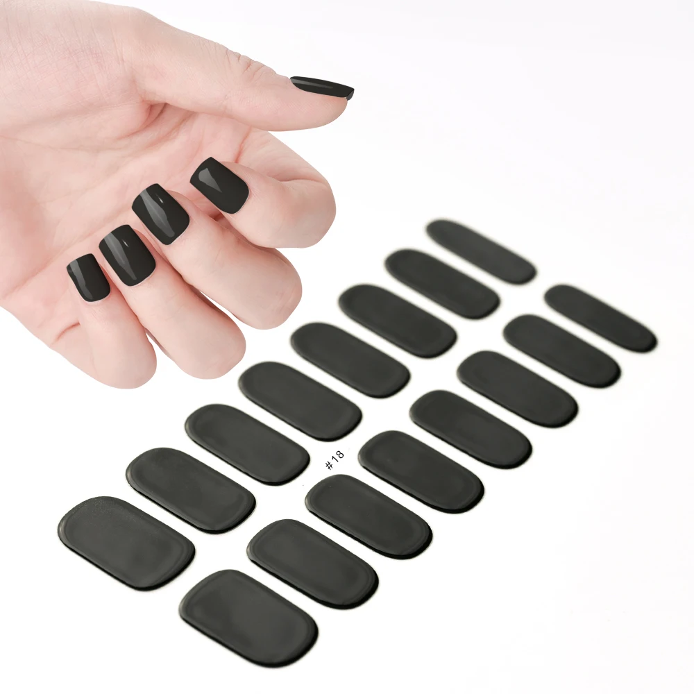 2024# New Semi-Cured Gel Nail Stickers Long-Lasting Solid Color Nail Strips UV Lamp Cured Manicure Gel Decal 16Tips