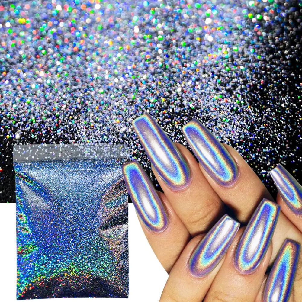 10g/50g 0.2mm Nail Art Laser Chrome Glitter Powder Sparkly Holographic Nail Pigment for Nail Gel Polish Reflective Laser Glitter