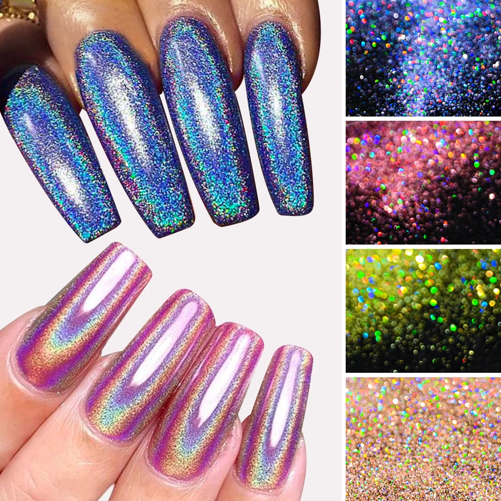 10g/50g 0.2mm Nail Art Laser Chrome Glitter Powder Sparkly Holographic Nail Pigment for Nail Gel Polish Reflective Laser Glitter