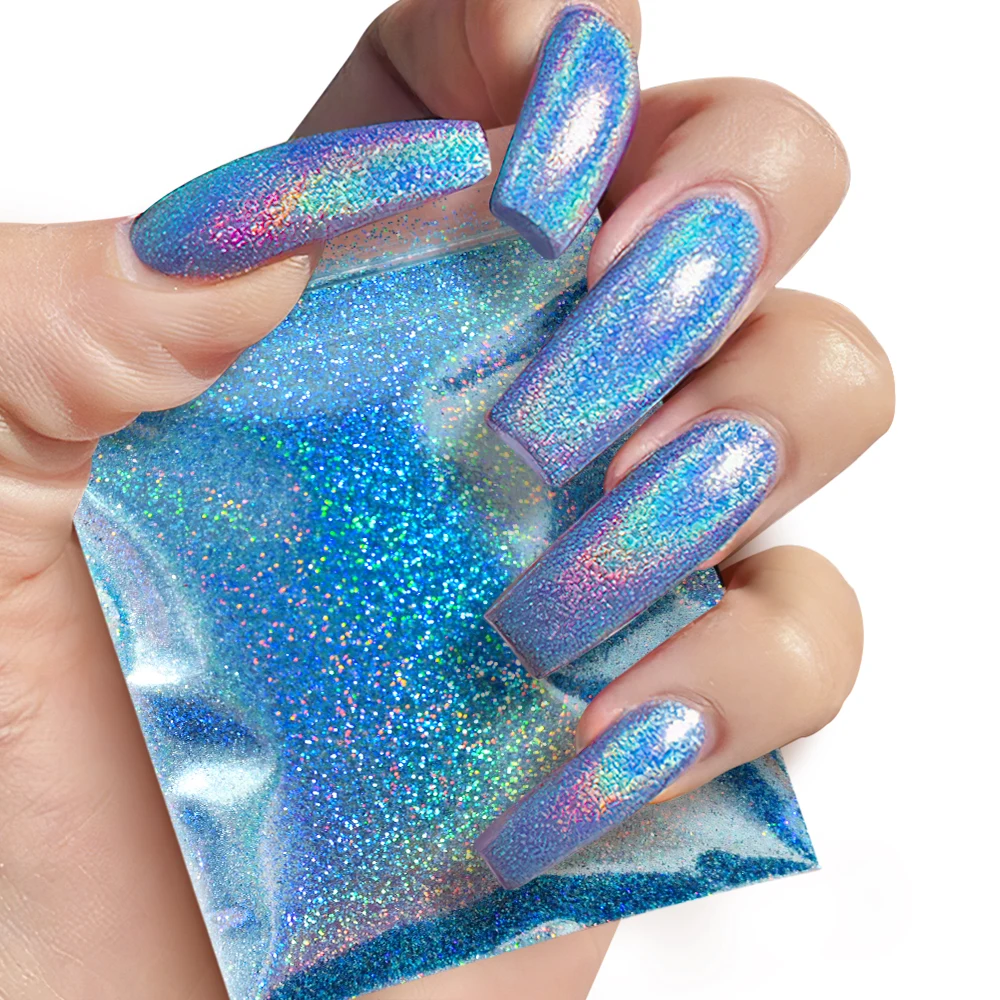 10g/50g 0.2mm Nail Art Laser Chrome Glitter Powder Sparkly Holographic Nail Pigment for Nail Gel Polish Reflective Laser Glitter