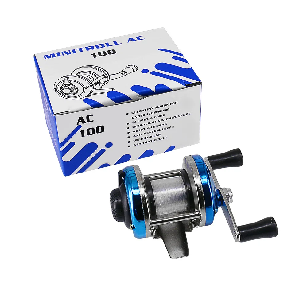 2024 New Mini Winter Ice Fishing Wheel Double Rocker Arm Metal Main Body With Line Manufacturers Wholesale