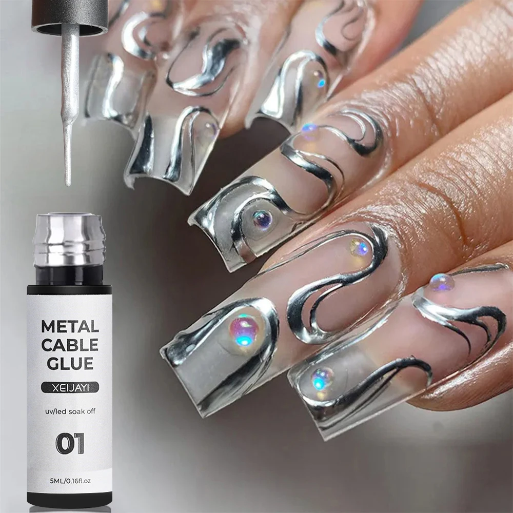 Gold Metallic Painting Nail Gel Liner Polish,3D Metal Mirror Effect Paint Drawing Nail Gel Build-in Brush Soak Off UV Chrome Gel
