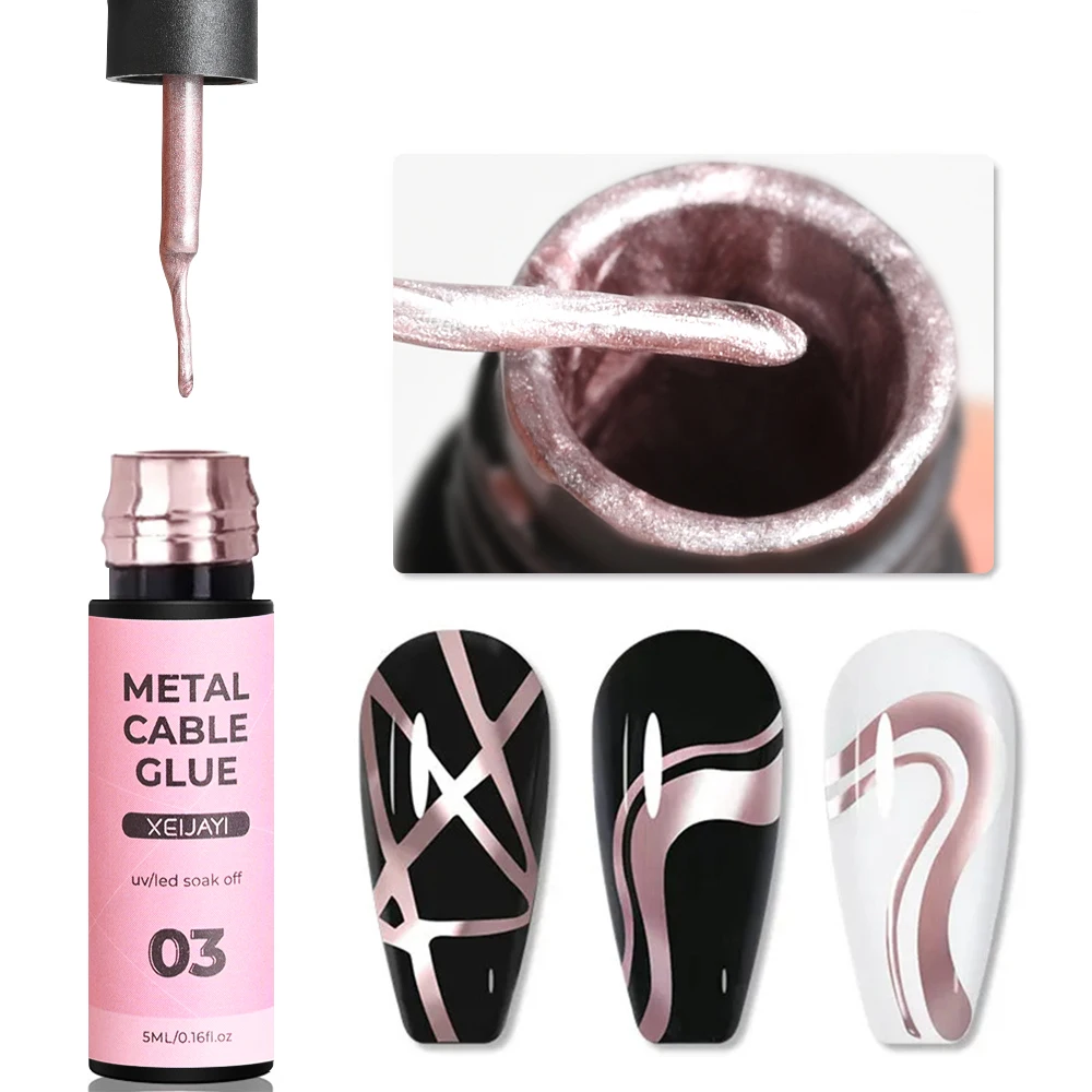 Gold Metallic Painting Nail Gel Liner Polish,3D Metal Mirror Effect Paint Drawing Nail Gel Build-in Brush Soak Off UV Chrome Gel