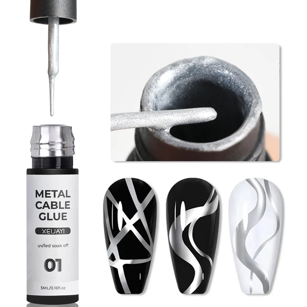 Gold Metallic Painting Nail Gel Liner Polish,3D Metal Mirror Effect Paint Drawing Nail Gel Build-in Brush Soak Off UV Chrome Gel
