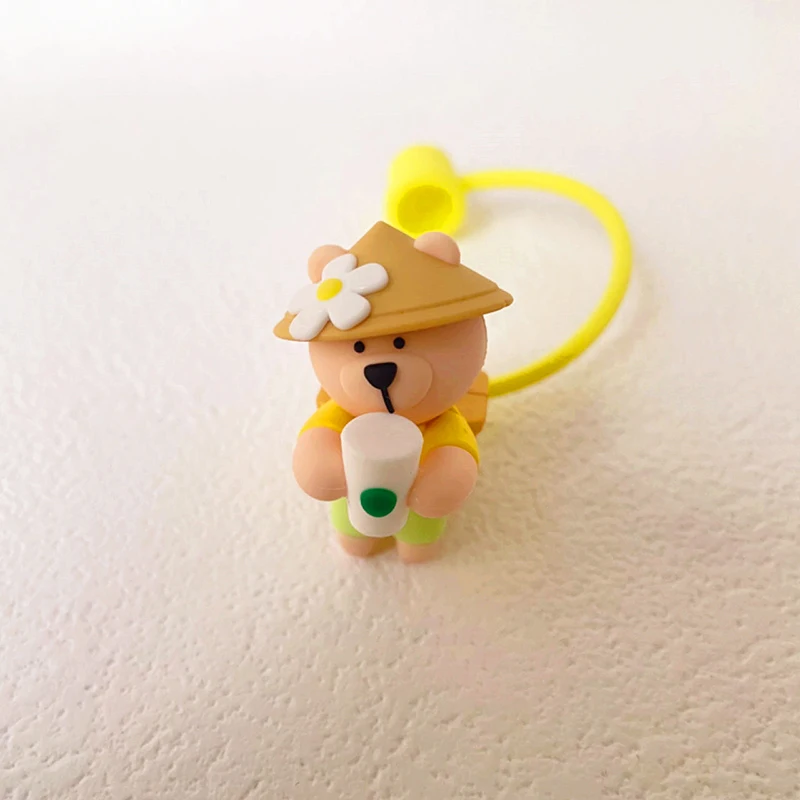 1PC Cute Silicone Straw Covers Cartoon Bear Dust Plug Straw Cap Suitable for Large Caliber 7-8mm Drinking Water Cup Accessories