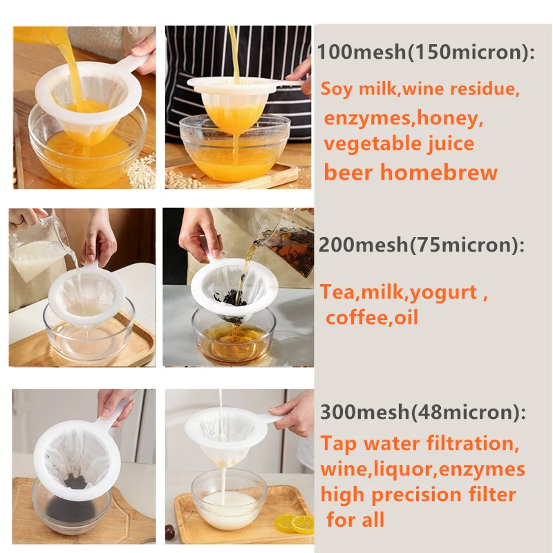 Soy Milk Wine Filter Bag Nut Milk Bag Tea Coffee Oil Yogurt Filter Net Mesh Kitchen Food Reusable Nylon Filter Bags Strainer