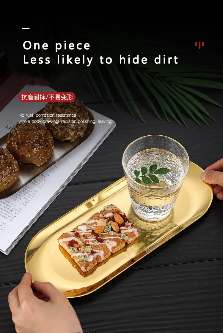 Stainless Steel Gold Dining Plate Dessert Plate Nut Fruit Cake Tray Snack Kitchen Plate Western Steak Kitchen Plate Dish