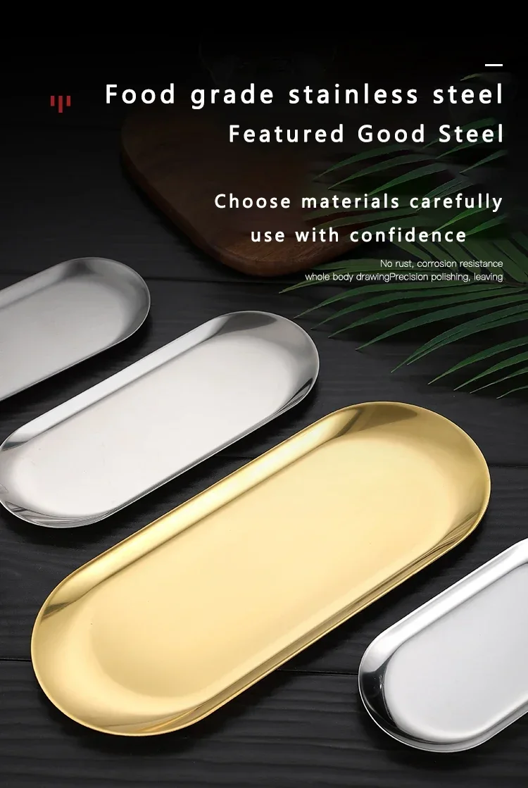 Stainless Steel Gold Dining Plate Dessert Plate Nut Fruit Cake Tray Snack Kitchen Plate Western Steak Kitchen Plate Dish