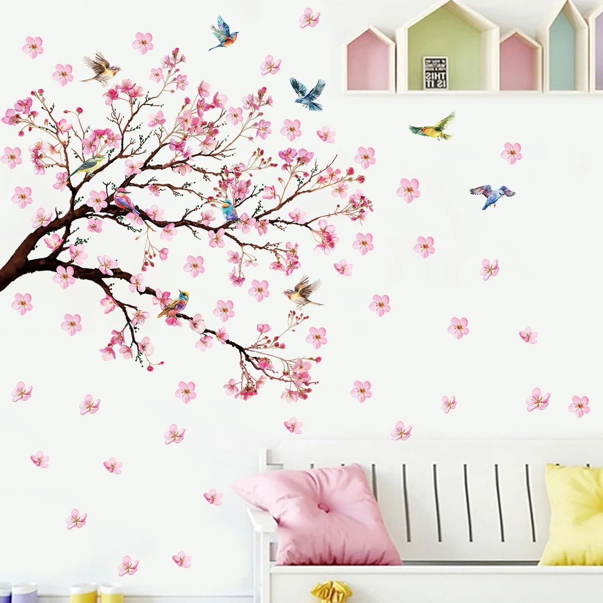 Watercolour Bird Flower Wall Stickers Living Room Decoration for Bedroom Wall Decals Kids Room Baby Nursery Home Decor Girl Gift