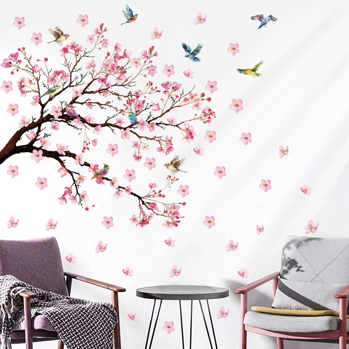 Watercolour Bird Flower Wall Stickers Living Room Decoration for Bedroom Wall Decals Kids Room Baby Nursery Home Decor Girl Gift