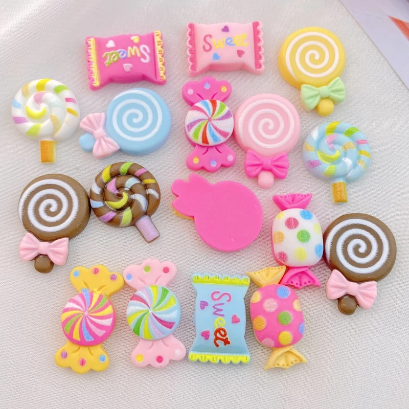 20Pcs New Cute Resin Candy, Lollipop Series Flat Back Scrapbooking DIY Jewelry Craft Decoration Accessories