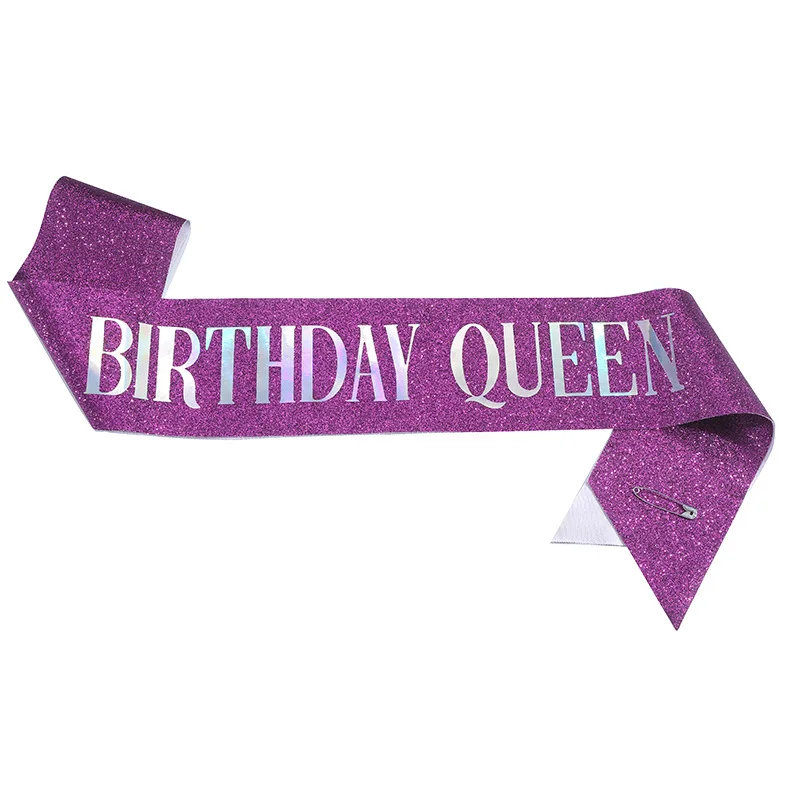 Birthday Queen Sash for Girl Women 20th 30th 40th 50th 60th Happy Birthday Party Decoration Supplies Glitter Satin Birthday Sash