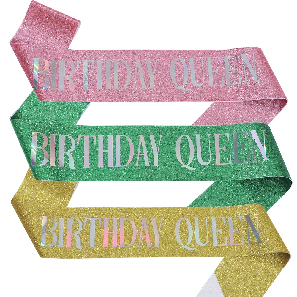 Birthday Queen Sash for Girl Women 20th 30th 40th 50th 60th Happy Birthday Party Decoration Supplies Glitter Satin Birthday Sash