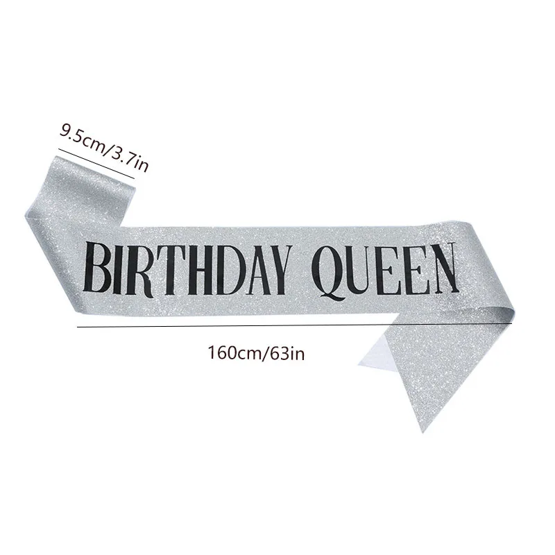 Birthday Queen Sash for Girl Women 20th 30th 40th 50th 60th Happy Birthday Party Decoration Supplies Glitter Satin Birthday Sash