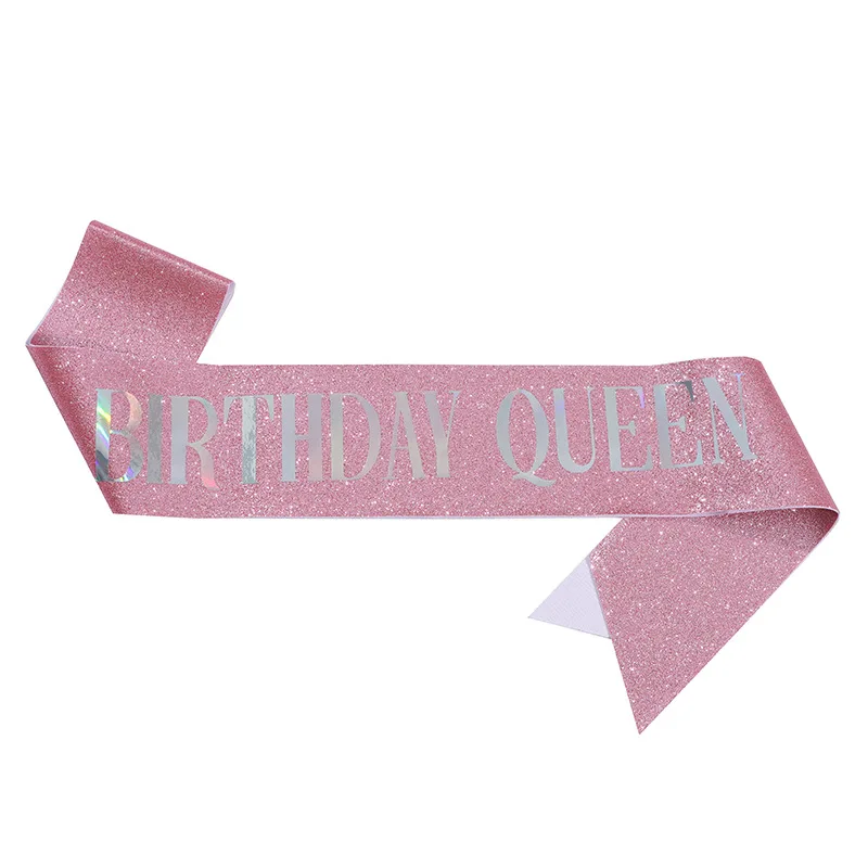 Birthday Queen Sash for Girl Women 20th 30th 40th 50th 60th Happy Birthday Party Decoration Supplies Glitter Satin Birthday Sash