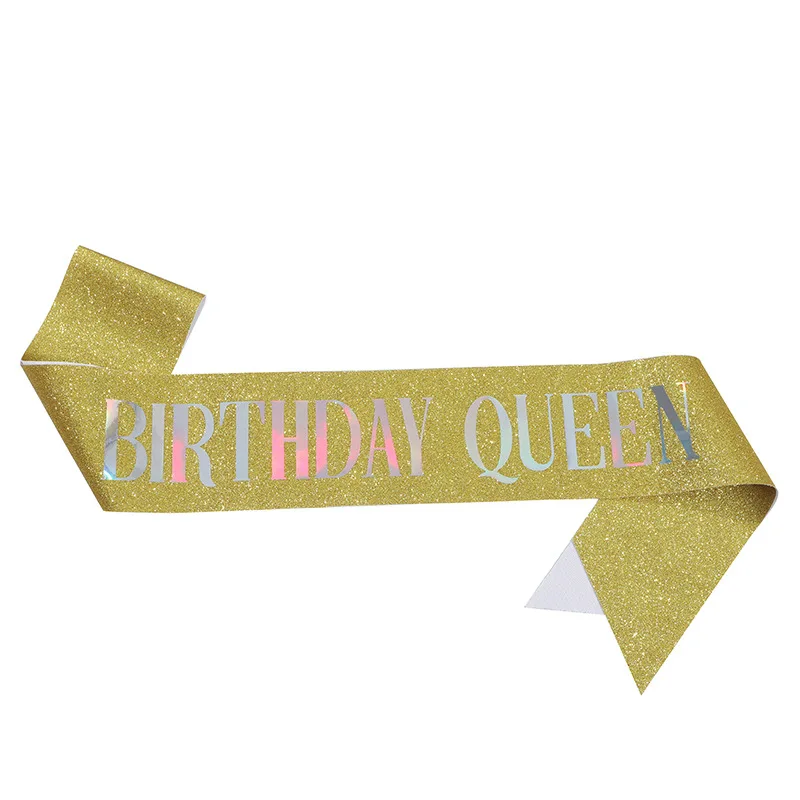 Birthday Queen Sash for Girl Women 20th 30th 40th 50th 60th Happy Birthday Party Decoration Supplies Glitter Satin Birthday Sash