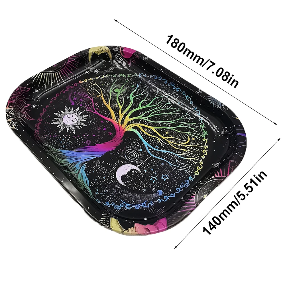 Metal Rolling Tray Plate Ashtray Tobacco 180*140MM Cigarette Tray Animated Cigarette Tray 7.1x4.7Inch Storage Tray Lucky Tree